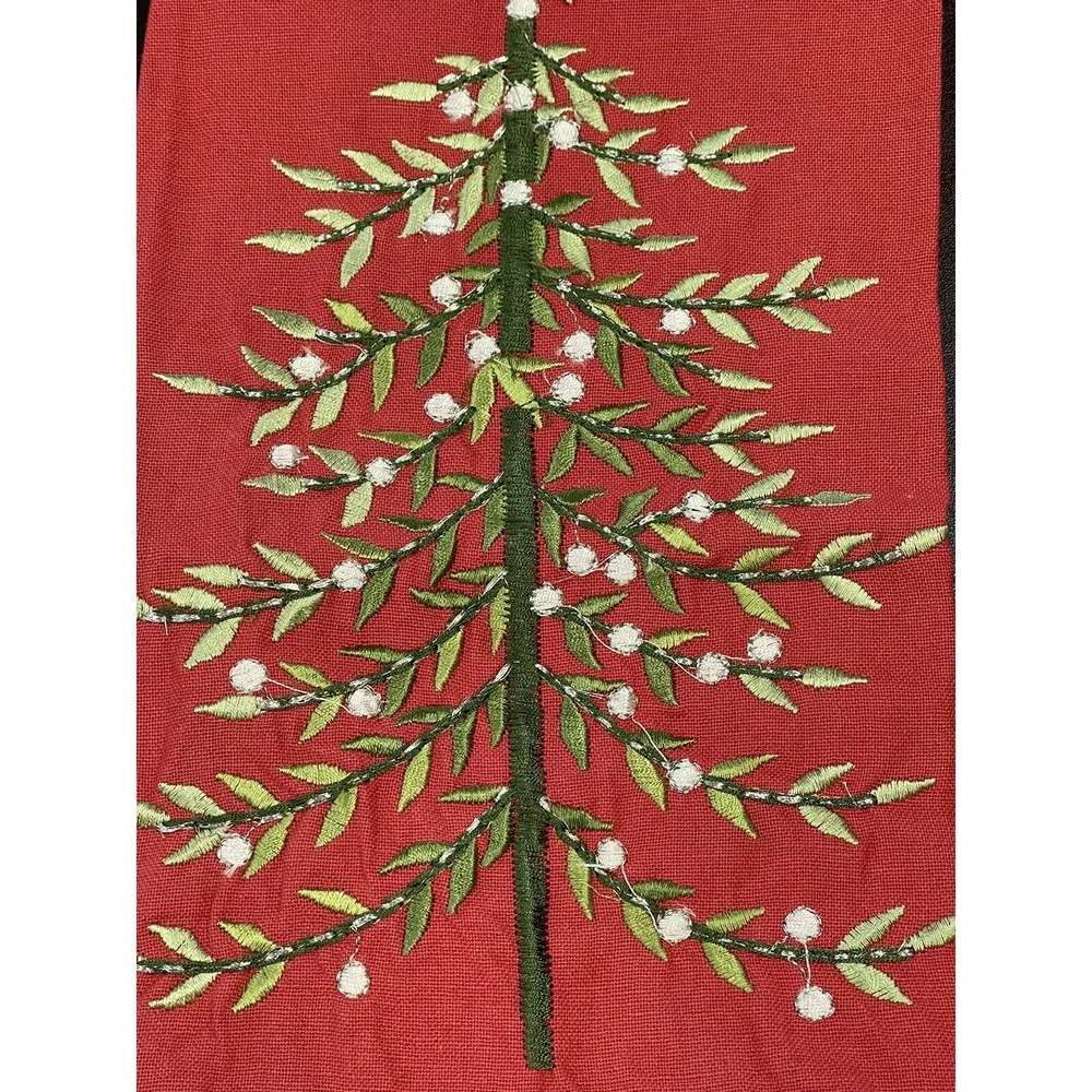 VTG Pier 1 Imports 100% Cotton Red Green White Christmas Tree Polkadot Tea Towel